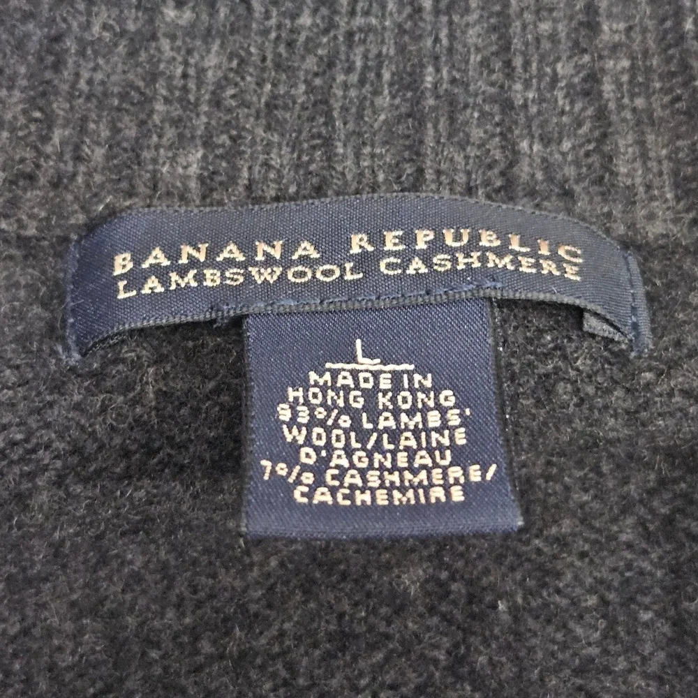 Banana Republic Mens Lambswool Cashmere‎ 1/4 Zip Large Gray Stripe Dark Academia